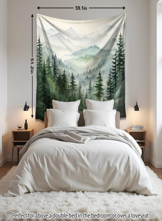 QGHOT Forest Tapestry Nature Mountain Tapestry Wall Hanging Sage Green Watercolor Landscape Wall Art for Bedroom Living Room Decor 59.1"x51.2" - Image 4